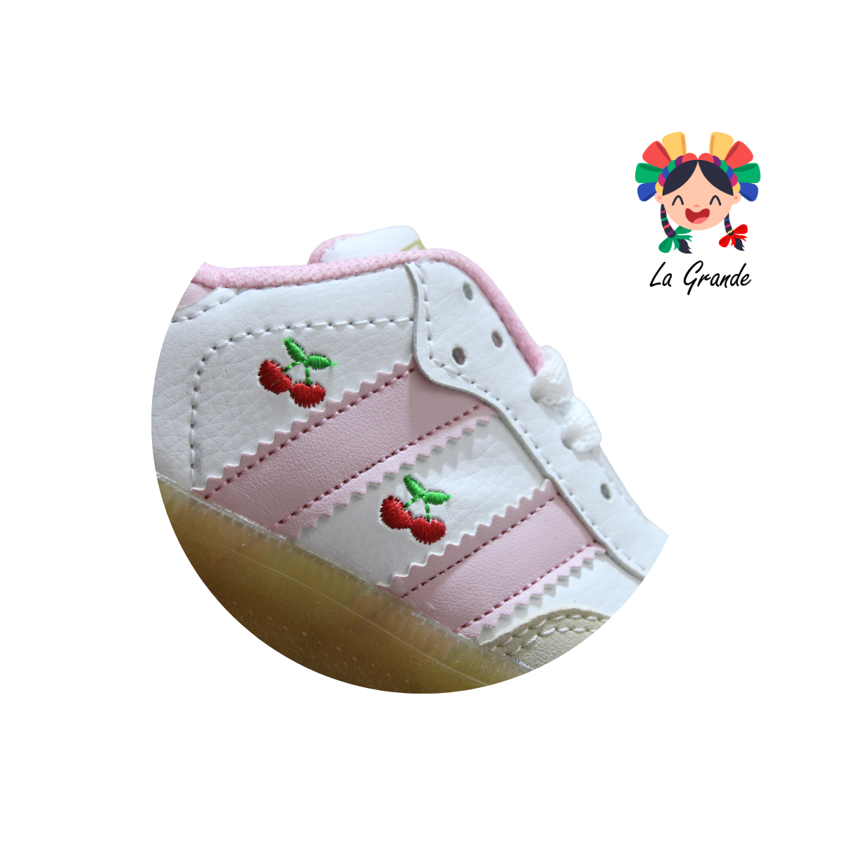 2300 JAG SPORT Blanco Rosa Cerezas Sintético Tenis Casual para Niña