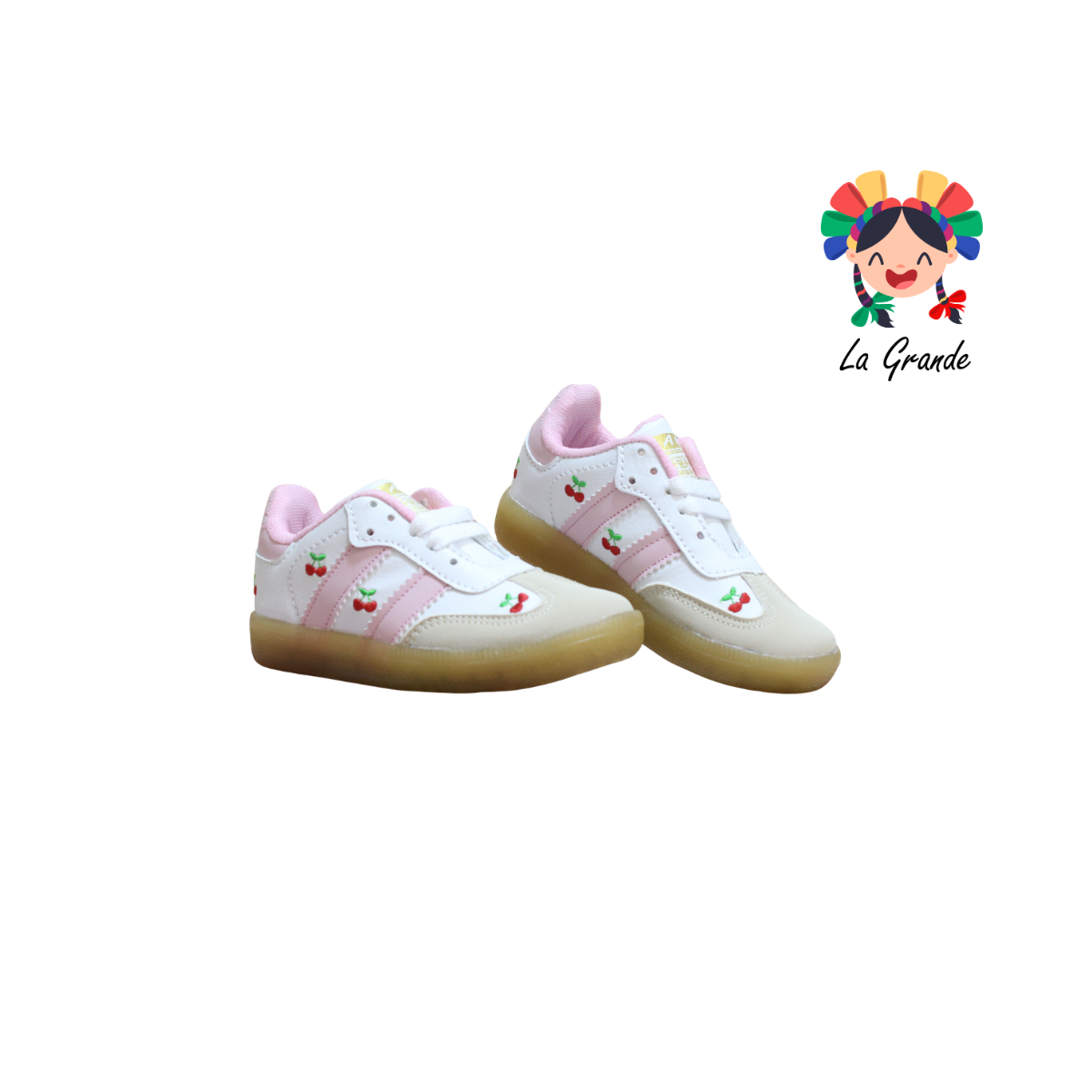 2300 JAG SPORT Blanco Rosa Cerezas Sintético Tenis Casual para Niña