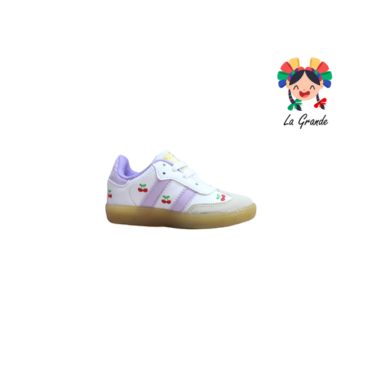 2300 JAG SPORT Blanco Lila Cerezas Sintético Tenis Casual para Bebé y Niña