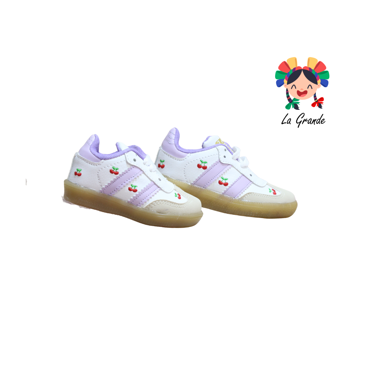 2300 JAG SPORT Blanco Lila Cerezas Sintético Tenis Casual para Bebé y Niña