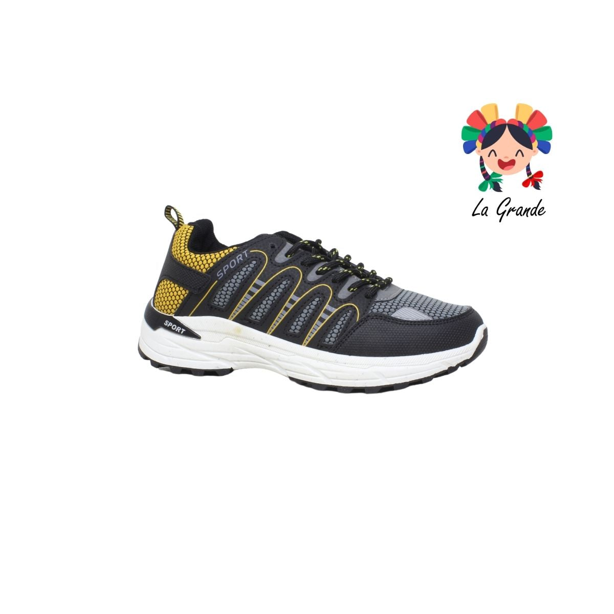 2307A-5C FOSUM Negro Amarillo Tenis tipo Running para Dama, Joven y Caballero