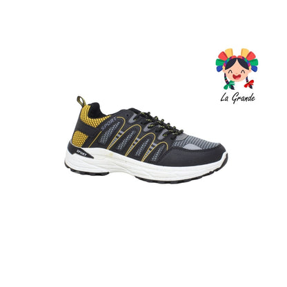 2307A-5C FOSUM Negro Amarillo Tenis tipo Running para Dama, Joven y Caballero
