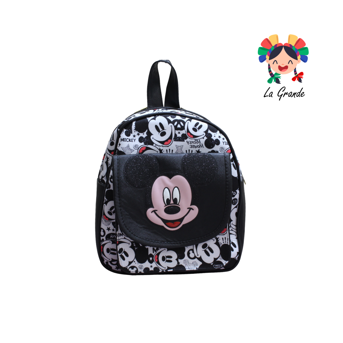 037 Ratón LUCCIANA Mochila Casual En Color Ngo/Bco Animada para Niña y Dama