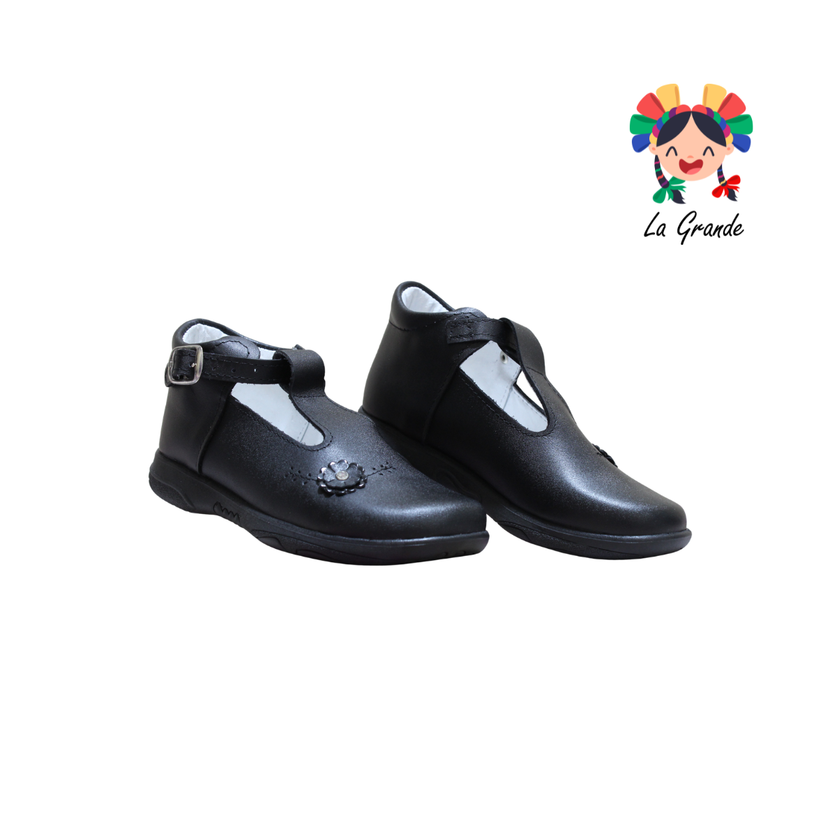589 WIZZYZ Negro Piel Zapato Escolar para Niña