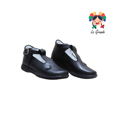 589 WIZZYZ Negro Piel Zapato Escolar para Niña