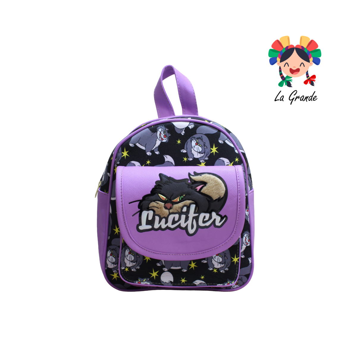 037 Gato Enojón  LUCCIANA Mochila Casual En Color Mrdo/Ngo Animada para Niña y Dama