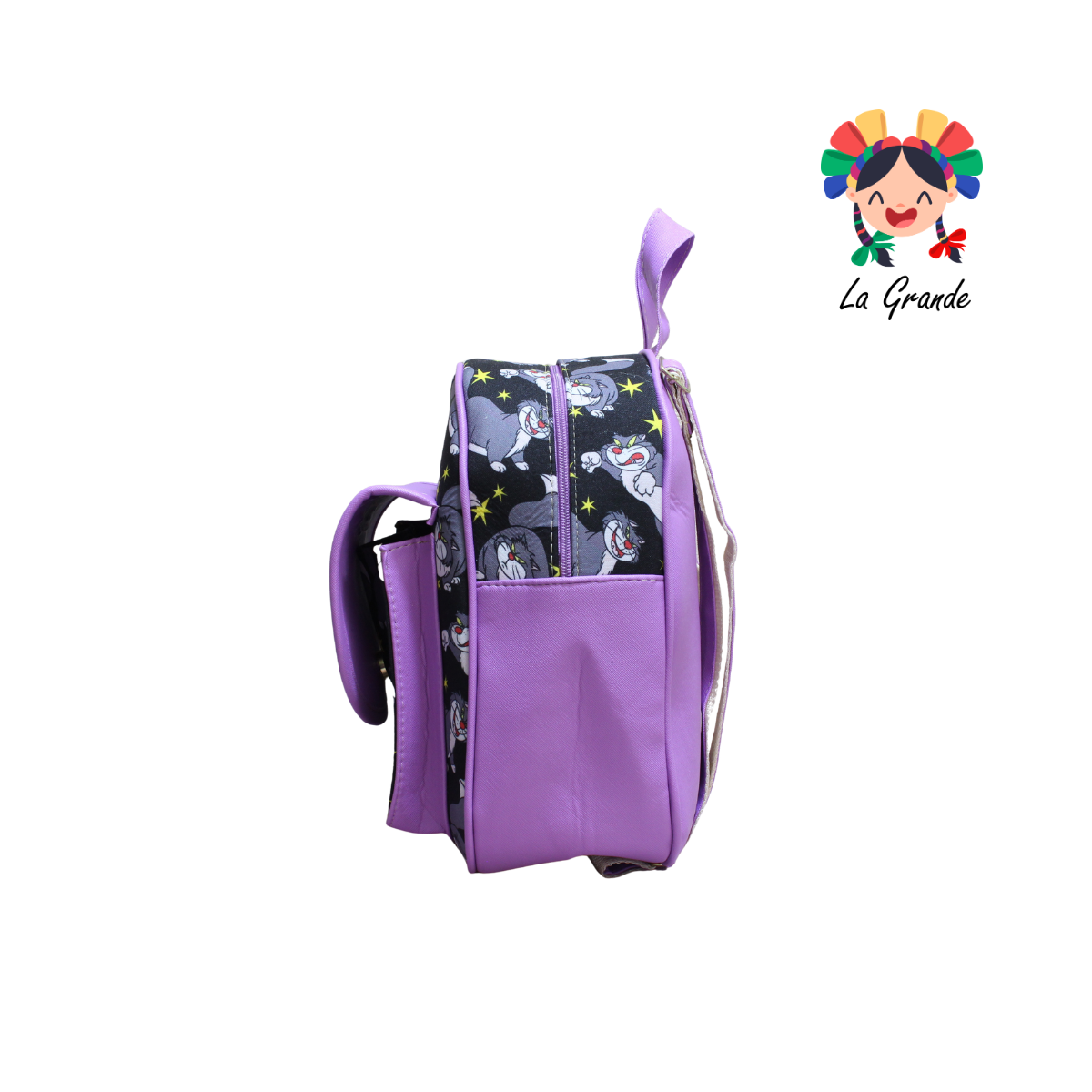037 Gato Enojón  LUCCIANA Mochila Casual En Color Mrdo/Ngo Animada para Niña y Dama