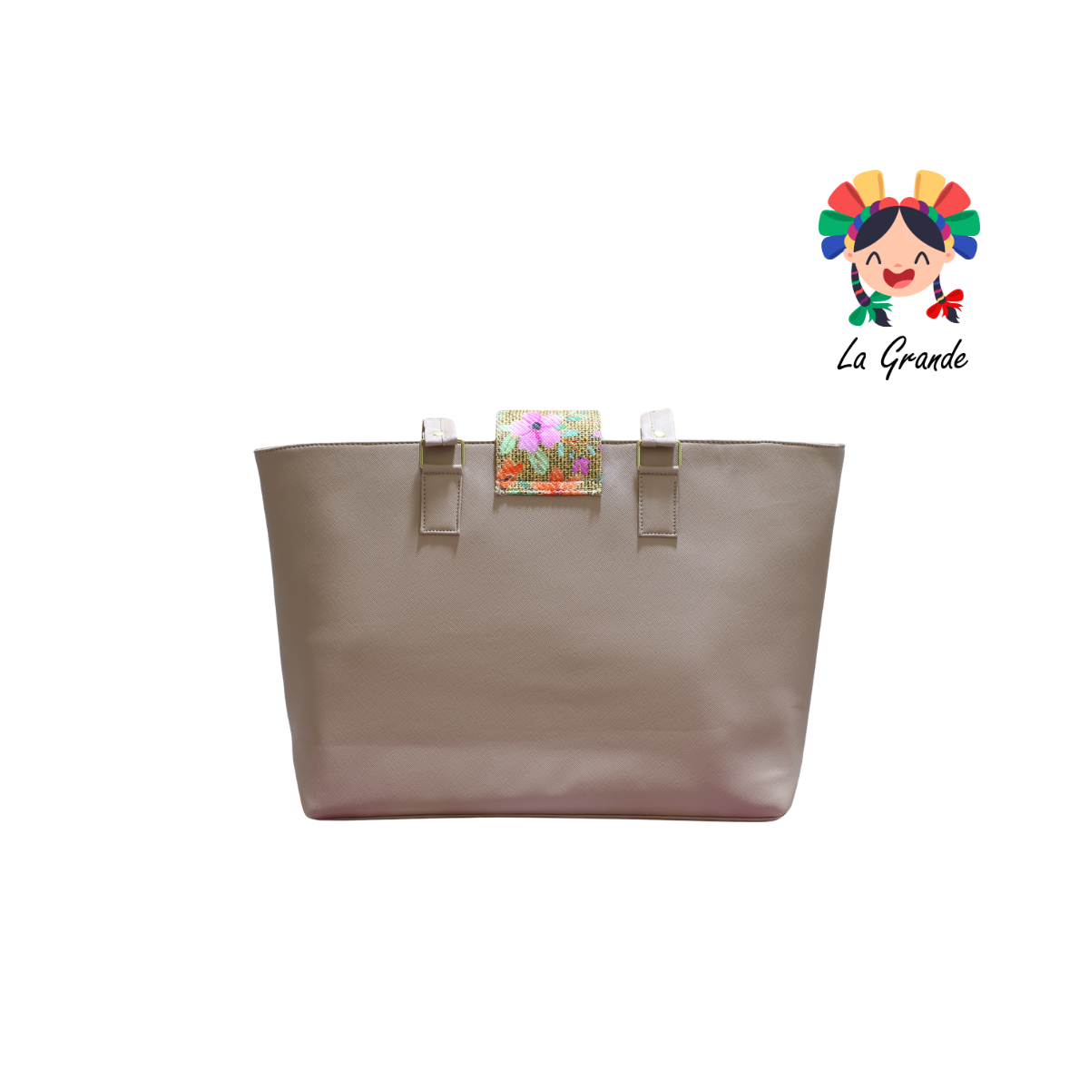 058 TONY Bolsa Grande Beige con Flores para Dama