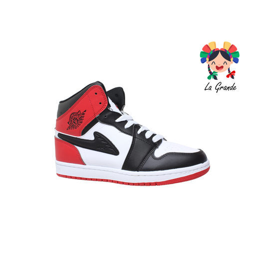 023 APT Bco Negro Rojo Piel Tenis tipo Bota Casual para Dama, Joven y Caballero