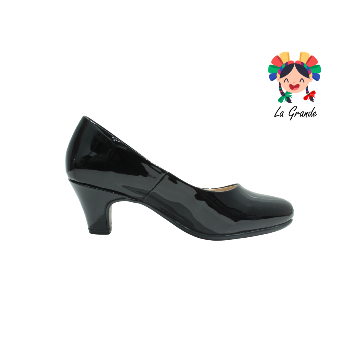 2401 ETNIA Negro Charol Zapatilla de Vestir de Tacón Bajo para Dama