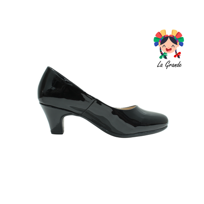 2401 ETNIA Negro Charol Zapatilla de Vestir de Tacón Bajo para Dama
