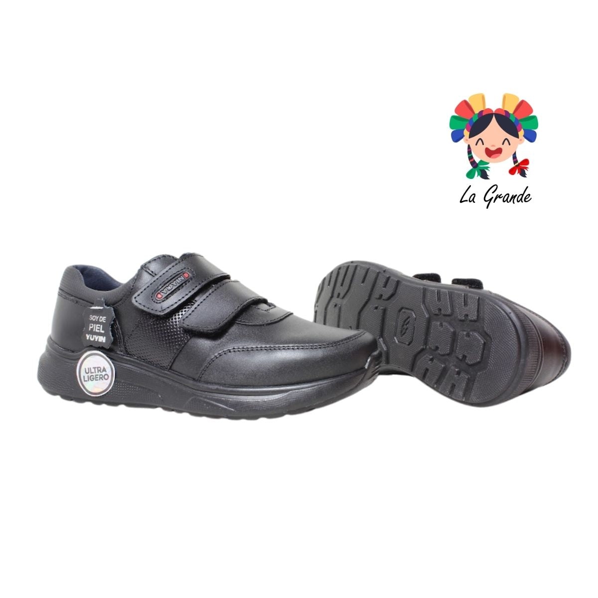 24342 YUYIN Negro Piel Zapato Escolar para Joven