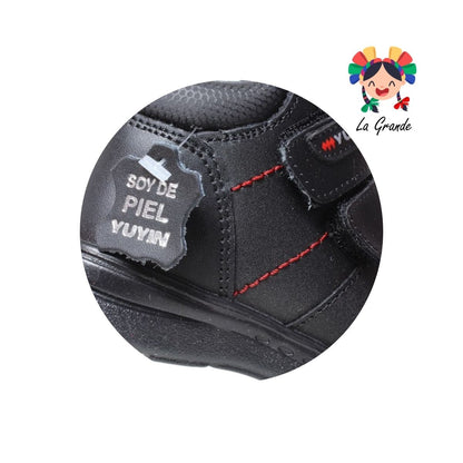 24352 YUYIN Negro Piel Zapato Escolar para Niño