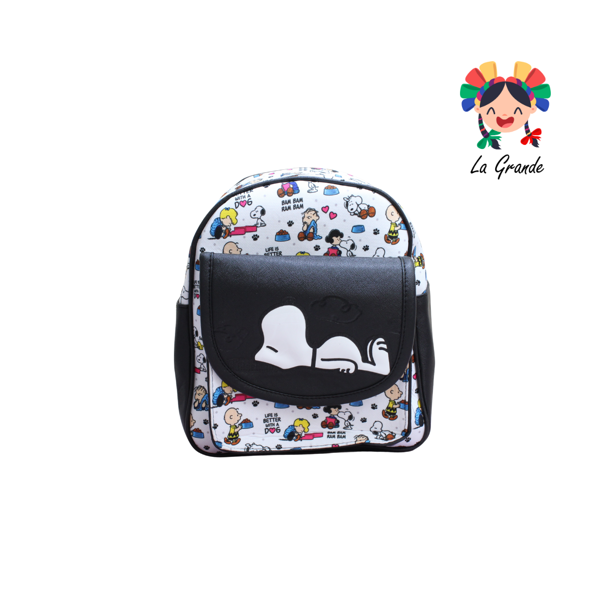 037 Perrito  LUCCIANA Mochila Casual Animada En Color Ngo/Bco para Niña y Dama