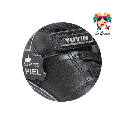 24422 YUYIN Negro Piel Zapato Escolar para Niño y Joven
