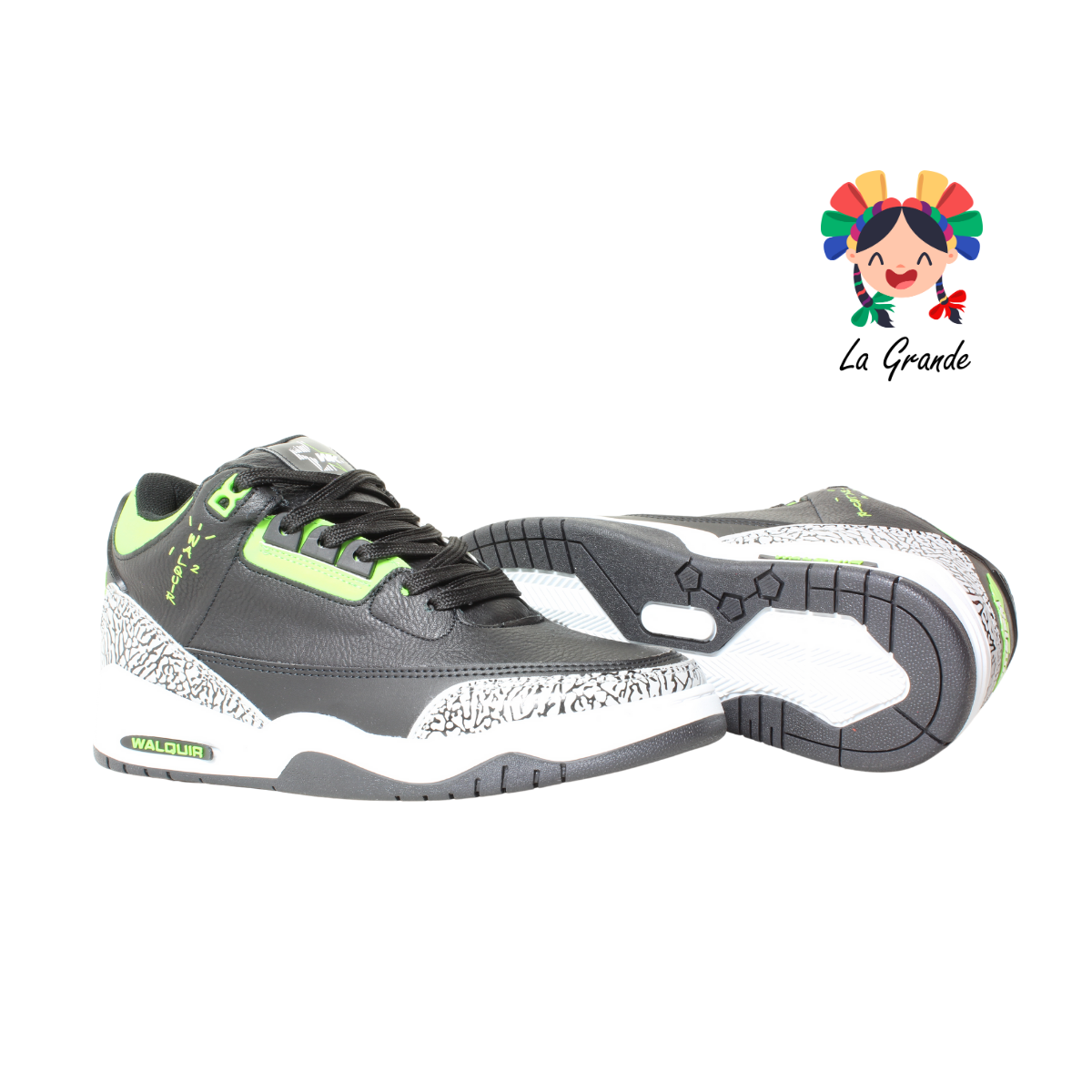 250 WALKQUIR Negro Verde Sintético Tenis para Caballero