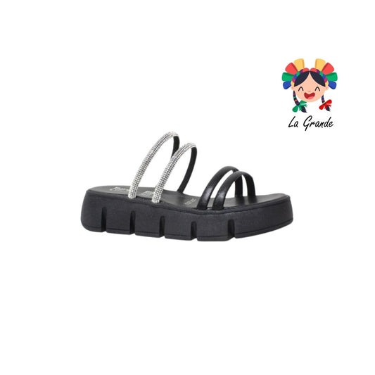 2527 ROJO CEREZA Negro Cabra Sandalia con Brillos para Dama