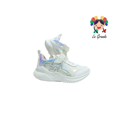 2551 DOMINIQ Blanco Tornasol Sintético Tenis Casual para Niña y Dama