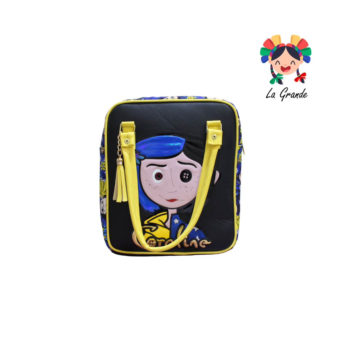 031 Muñeca Ojos De Botón LUCCIANA Mochila Casual Animada En Color Amarillo/Ngo/Azul para Niña y Dama