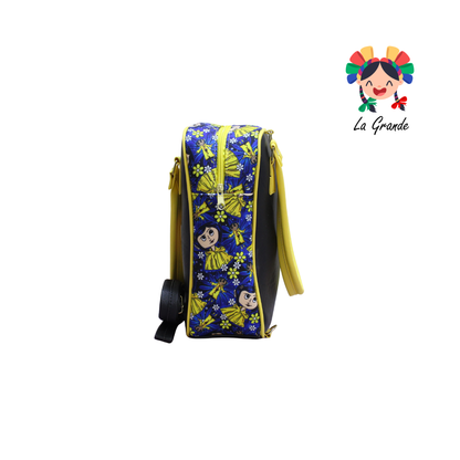 031 Muñeca Ojos De Botón LUCCIANA Mochila Casual Animada En Color Amarillo/Ngo/Azul para Niña y Dama