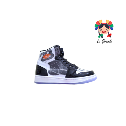 2603 HARMAN Blanco Negro Charol Tenis Casual para Niño, Dama, Joven y Caballero