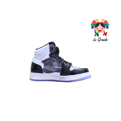 2603 HARMAN Blanco Negro Charol Tenis Casual para Niño, Dama, Joven y Caballero