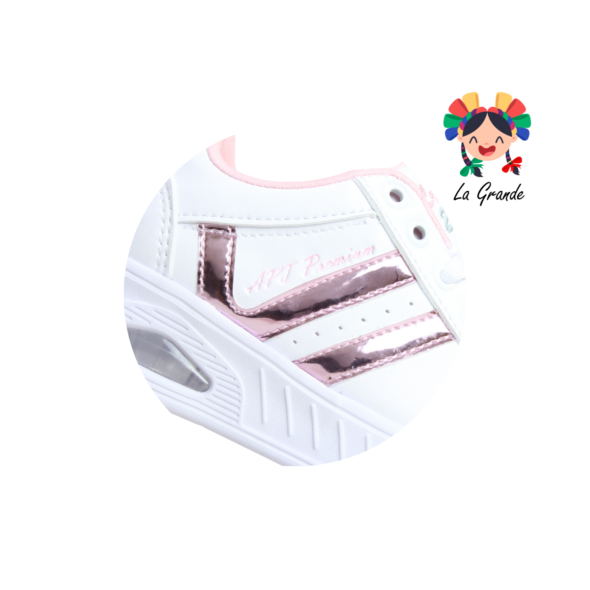 262 APT Blanco Rosa Napa Tenis para Niña y Niño