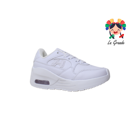 271 H-GROSS Blanco Blanco Piel  Tenis Escolar con Válvula para Niña y Niño
