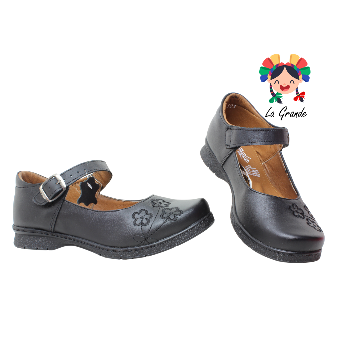 503 BRIANDA Negro Piel Zapato Escolar para  Niña y Dama