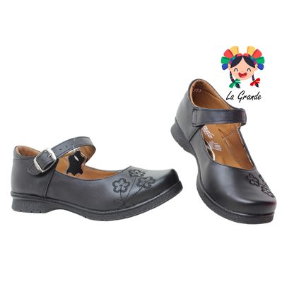 503 BRIANDA Negro Piel Zapato Escolar para  Niña y Dama
