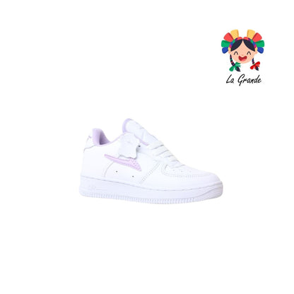 273 APT Blanco Lila Piel Tenis Escolar para Niña