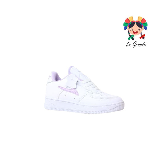 273 APT Blanco Lila Piel Tenis Escolar para Niña