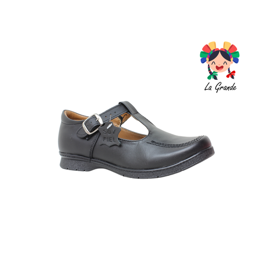 600 BRIANDA Negro Piel Zapato Escolar para Niña