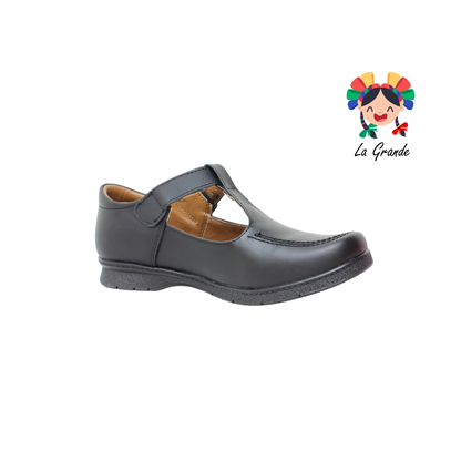 600 BRIANDA Negro Piel Zapato Escolar para Niña