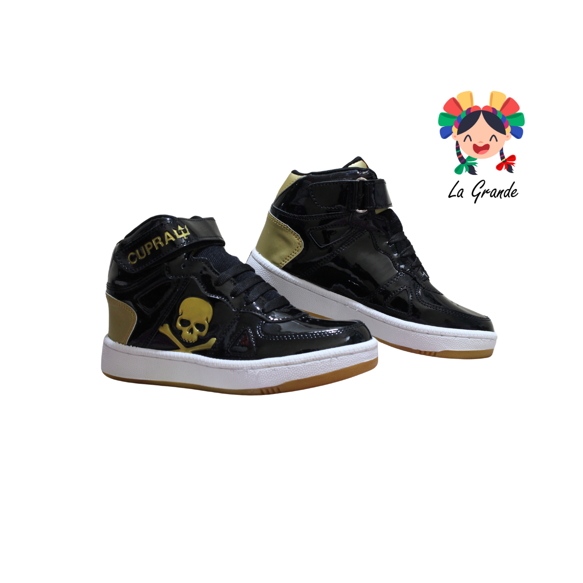 929 CUPRA Negro Oro Charol Tenis Casual para Dama y Joven