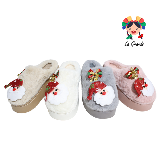 HH-00323 MT Multicolor Santa con Adorno Navideño Pantufla Afelpada para Dama y Joven