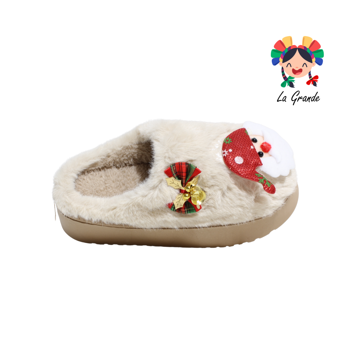 HH-00323 MT Multicolor Santa con Adorno Navideño Pantufla Afelpada para Dama y Joven