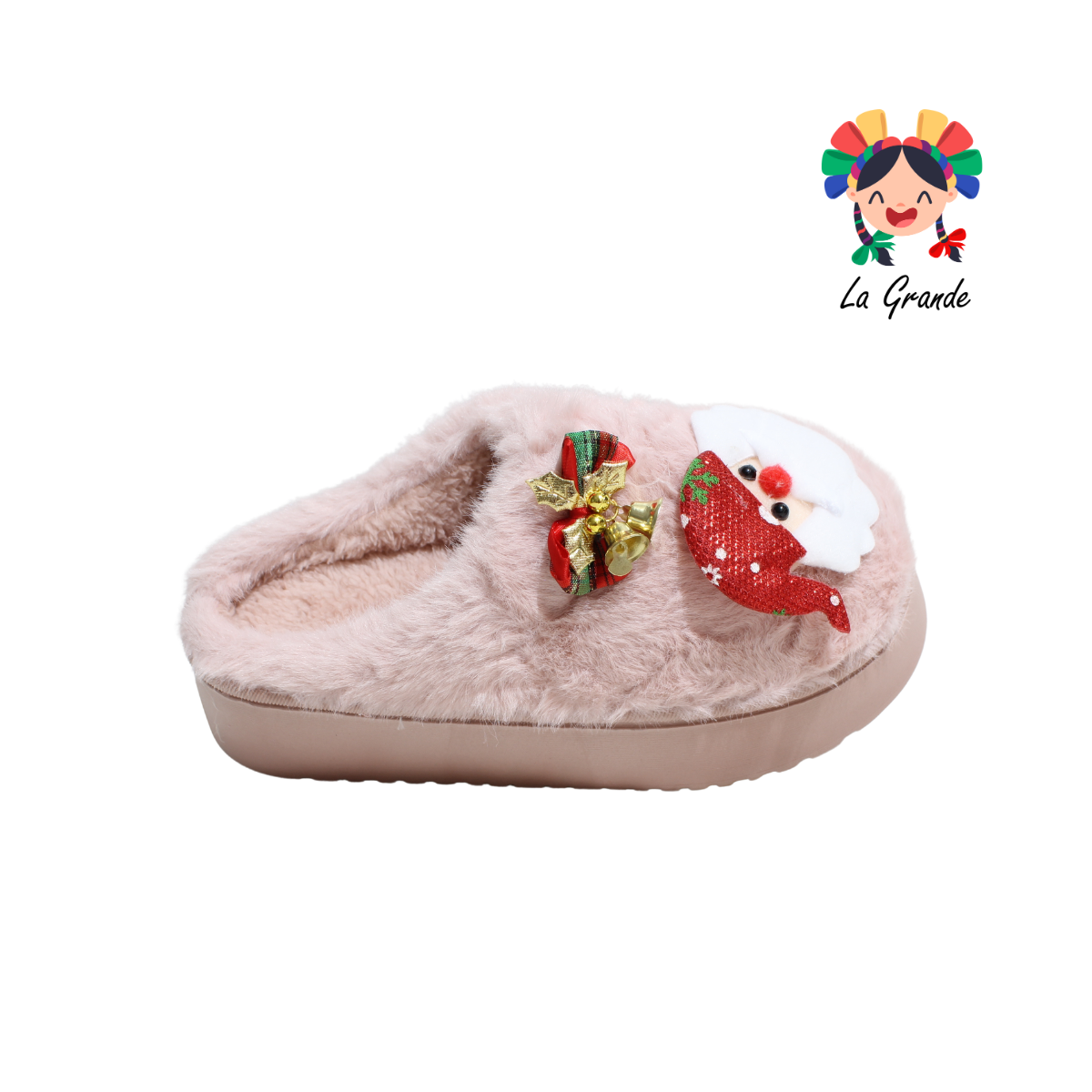 HH-00323 MT Multicolor Santa con Adorno Navideño Pantufla Afelpada para Dama y Joven