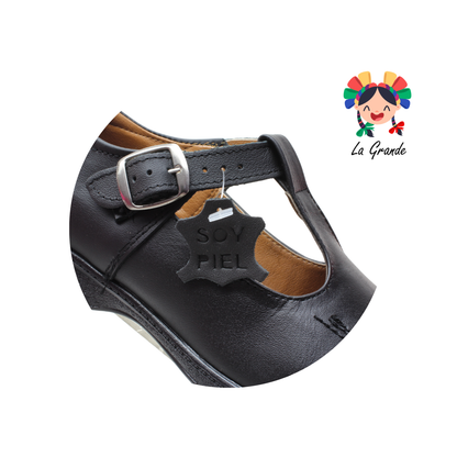 600 BRIANDA Negro Piel Zapato Escolar para Niña