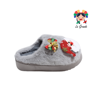 HH-00323 MT Multicolor Santa con Adorno Navideño Pantufla Afelpada para Dama y Joven