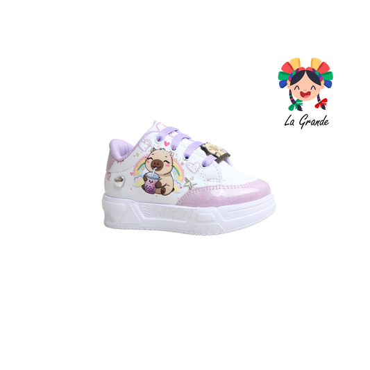 T3-02 DANIELS Blanco Lila Lumino Tenis Casual para Niña