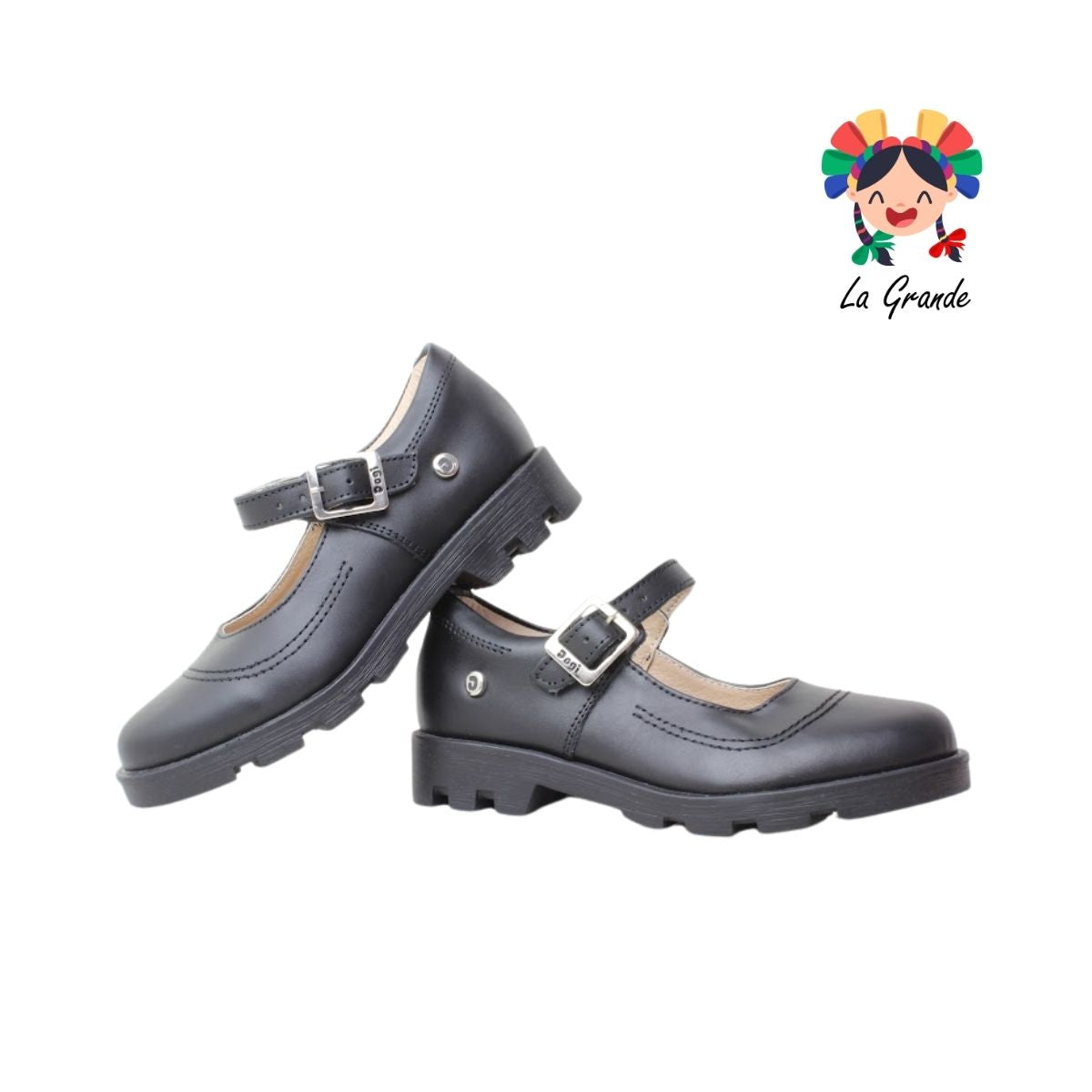 2818 DOGI Negro Piel Zapato Escolar para Niña