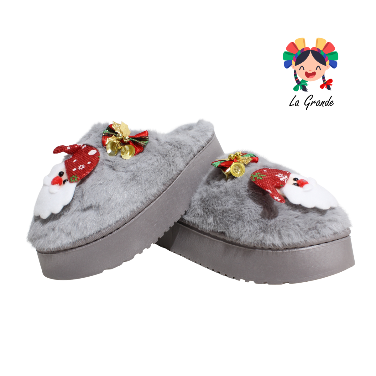 HH-00323 MT Multicolor Santa con Adorno Navideño Pantufla Afelpada para Dama y Joven