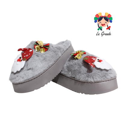 HH-00323 MT Multicolor Santa con Adorno Navideño Pantufla Afelpada para Dama y Joven