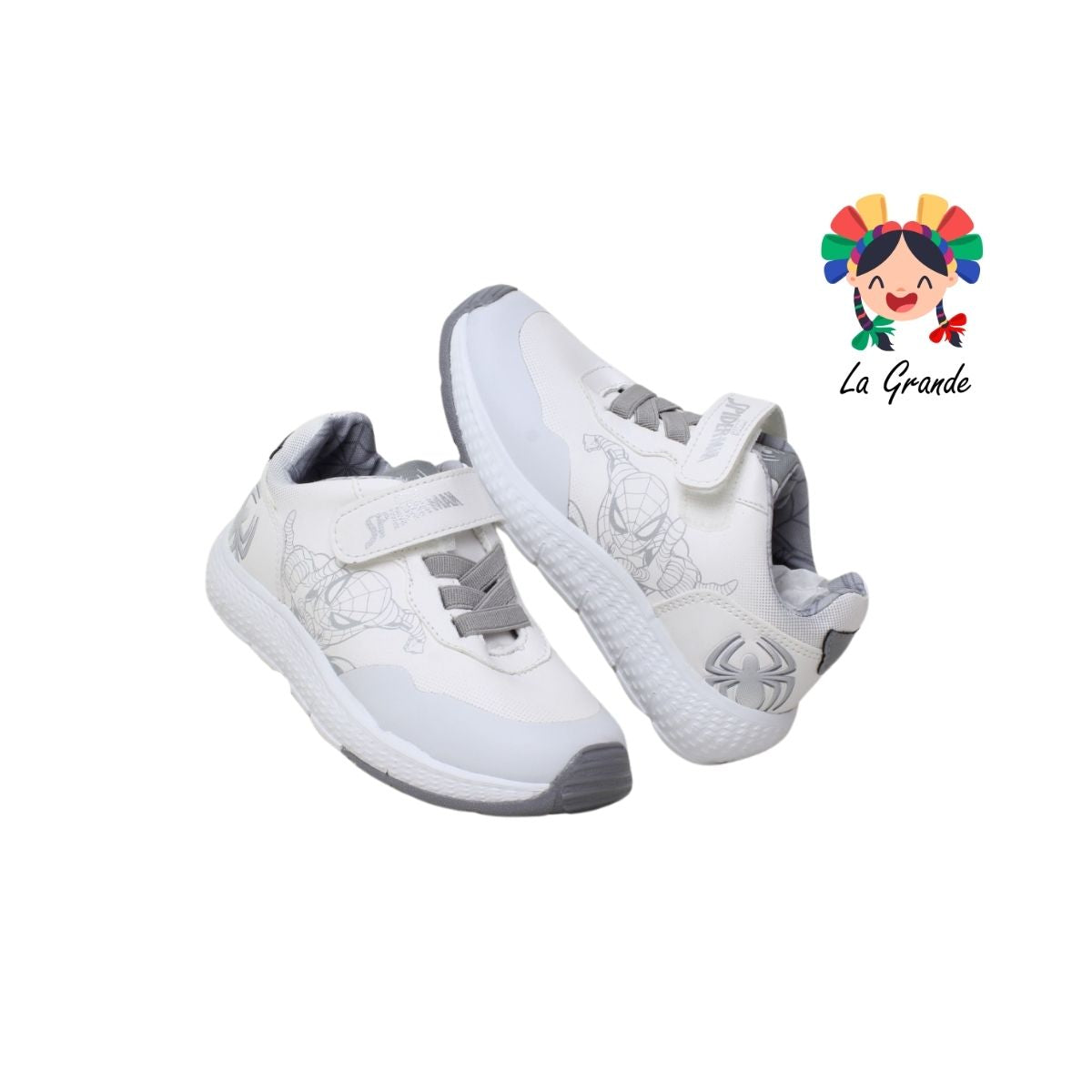 2825 TROPICANA MARVEL Blanco Gris Spiderman Tenis Escolar para Niño y Niña