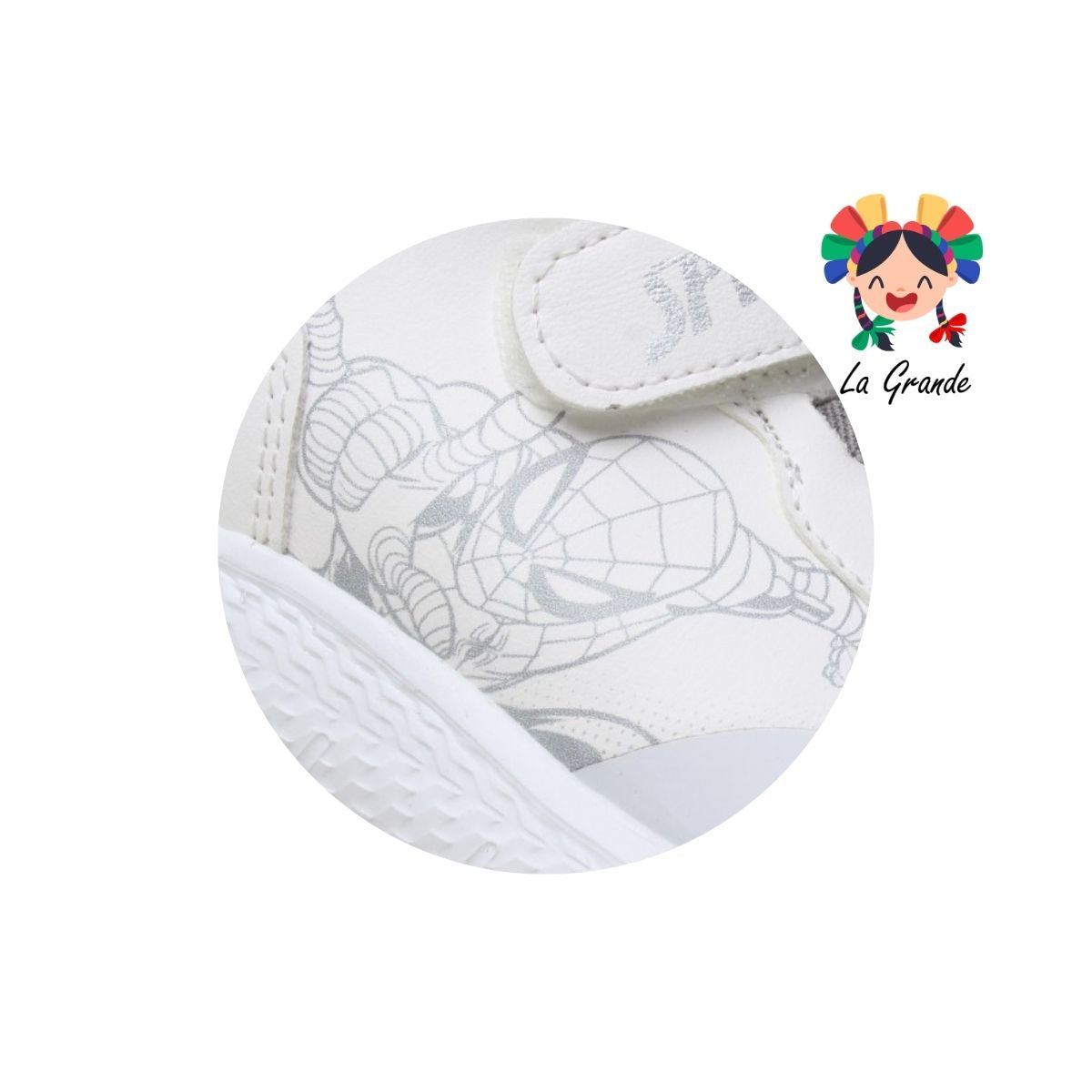 2825 TROPICANA MARVEL Blanco Gris Spiderman Tenis Escolar para Niño y Niña