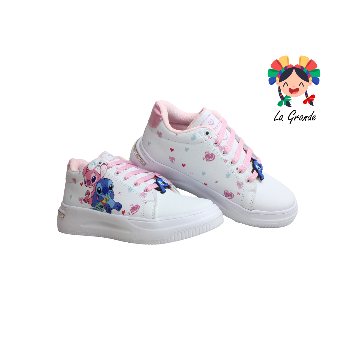 T506-4 DANIELS Blanco Rosa Lumino Tenis Casual para Dama