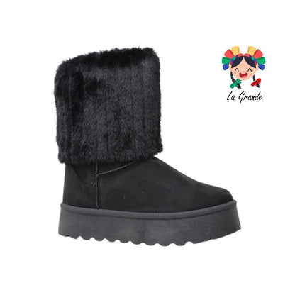 2908 PINK Negro Bota con Peluche para Dama