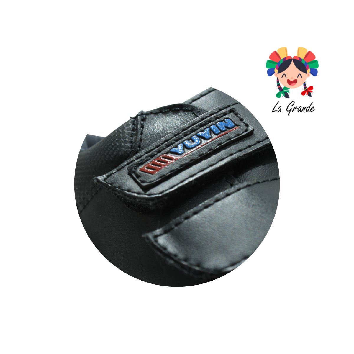 29150 YUYIN Negro Piel Zapato Escolar con Velcro para Niño