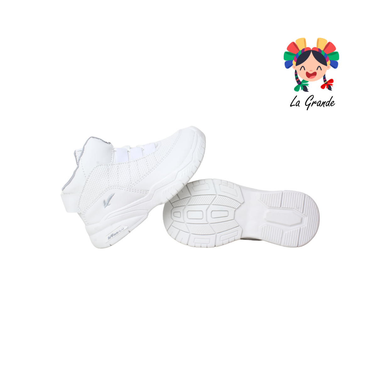 1694 KINGS-LU Blanco Gris Sintético Tenis Escolar para Niña y Niño